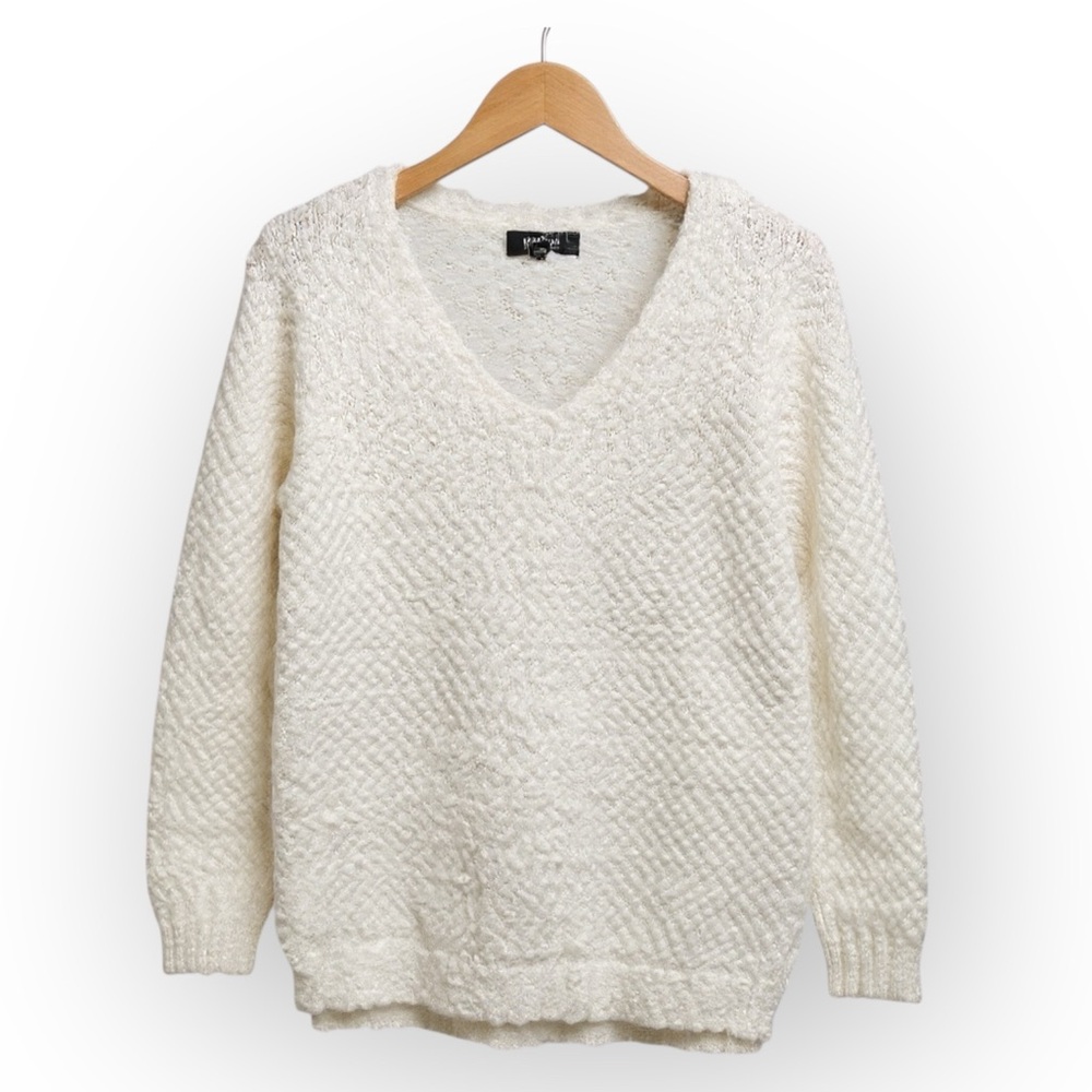 Reaction Kenneth Cole White V-Neck Nubby Knit Sweater Size S